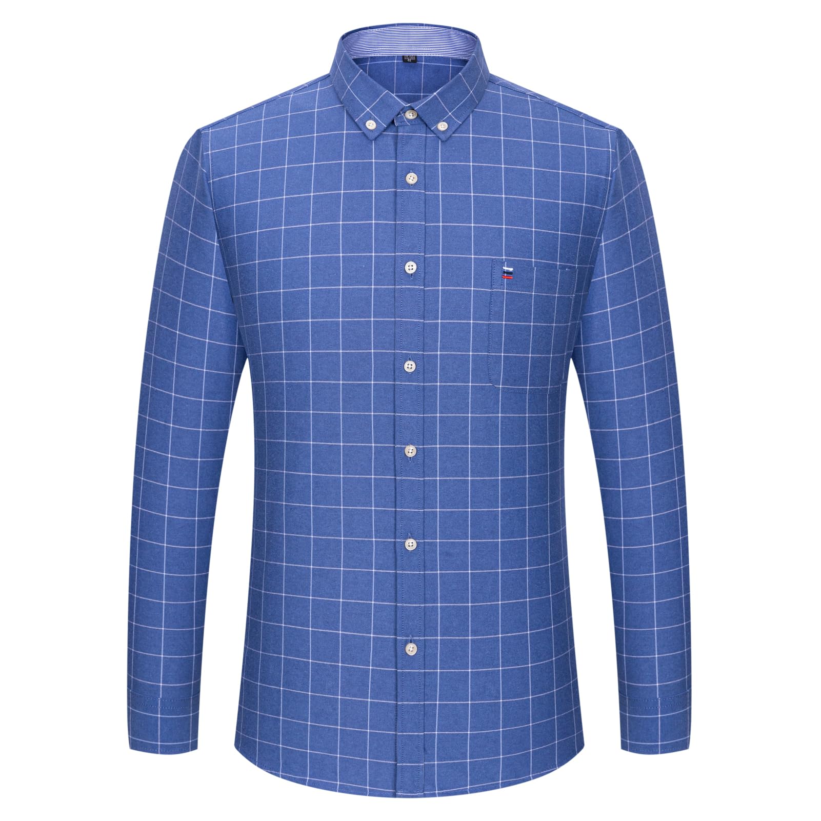 Mens Plaid Striped Button Down Shirts Spring Fall Cotton Long Sleeve Oxford Dress Shirts with Pocket