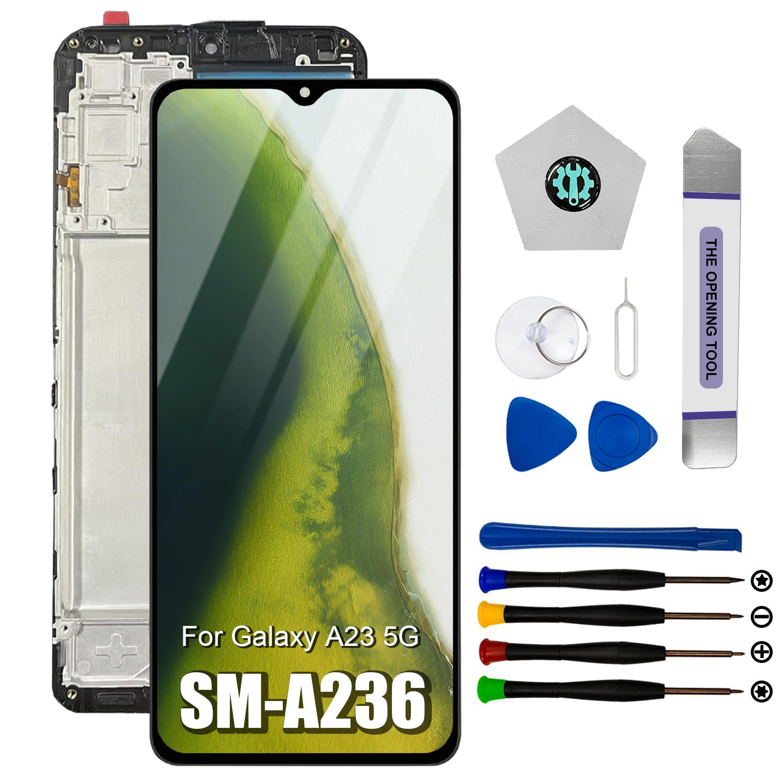 Dinow - Pantalla para Samsung Galaxy A23 5G SM-A236U, SM-A236U1, SM-A236B, SM-A236B/DS, SM-A236B/DSN, SM-A236E Full LCD Touch para Samsung Galaxy A23 Display (con herramienta de reparación)