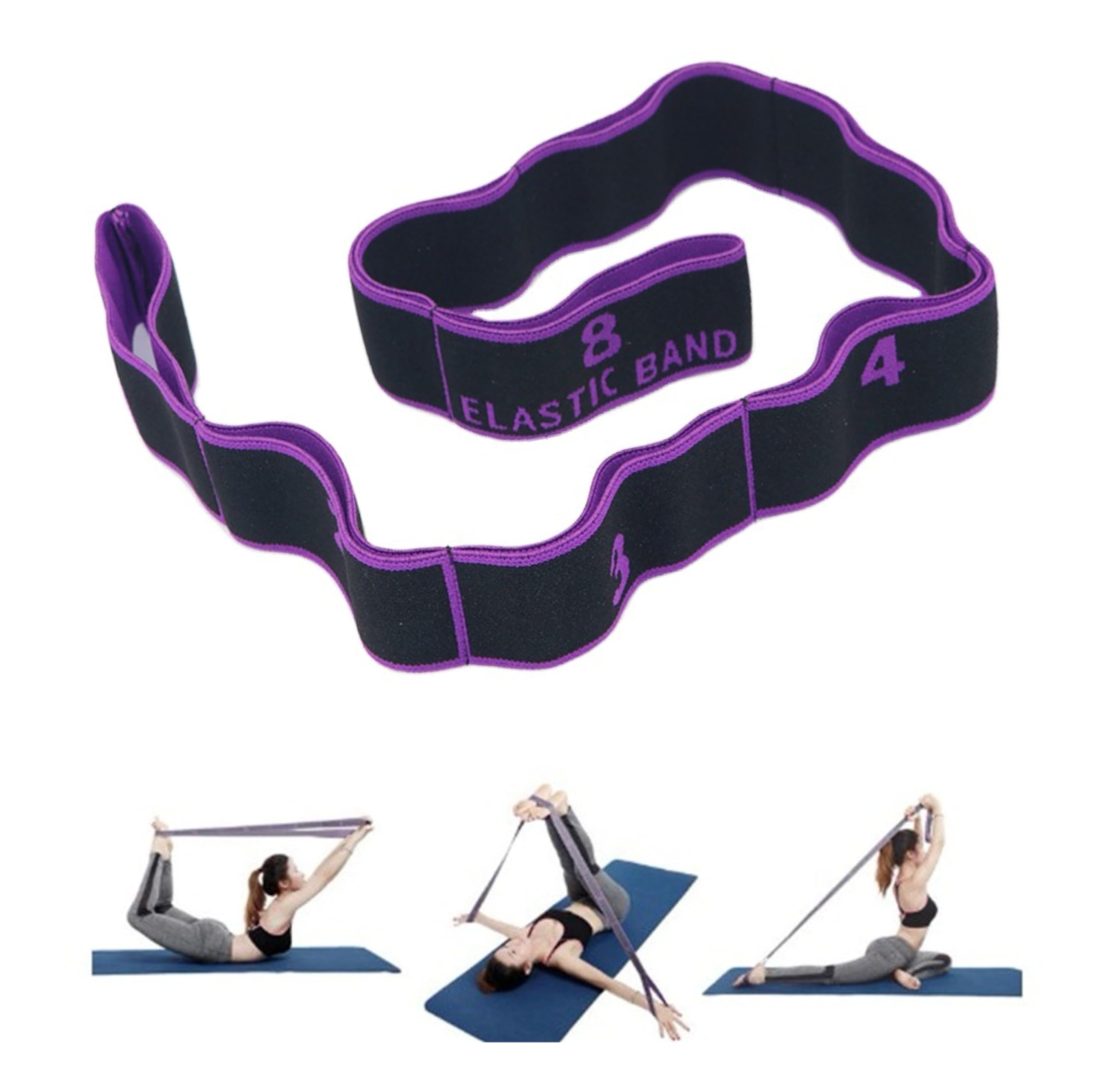 GIMIRO Yoga Belt Stretcher Elastic Resistance Bands with 8/9/10/11 Loops Pilates Straps Fascia Strength Training Body Stretching Ballet Dance Fitness