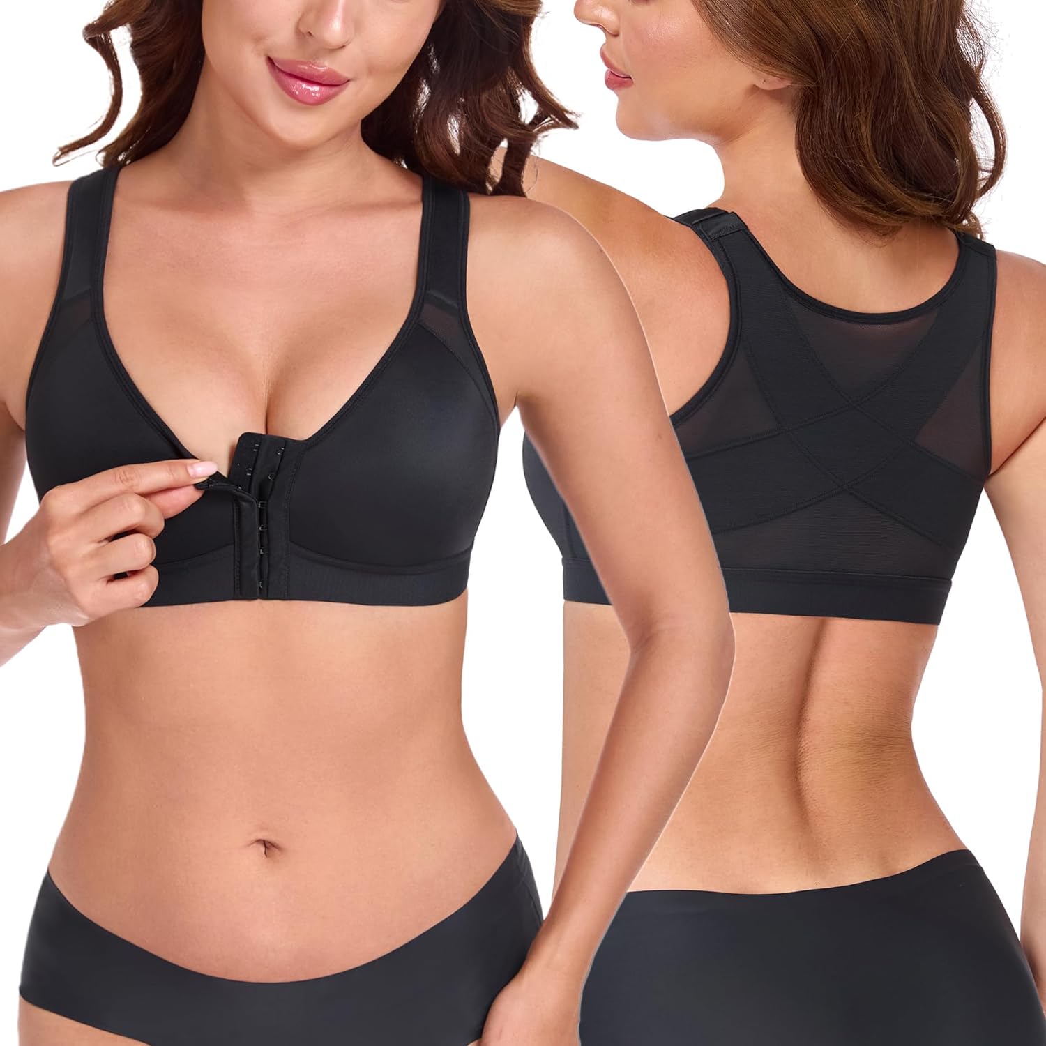 HACI Women's Front Closure Posture Bra Back Support Full Coverage Wirefree Padded Everyday