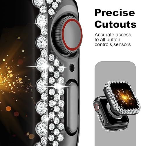 Miniatura 4 de Funda brillante compatible con Apple Watch Series 3/2/1 de 1.496 pulgadas, cubierta protectora de diamante para mujer, marco de policarbonato duro