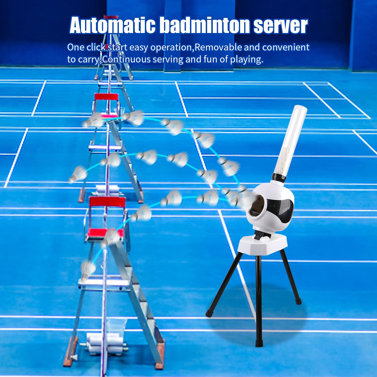 Badminton-Aufschlagmaschine, Tragbare Badminton Ball Launcher, Automatische Badminton-Ballmaschine, Einstellbarem Winkel, Festpunkt-Aufschlag, 50 Ballkapazität