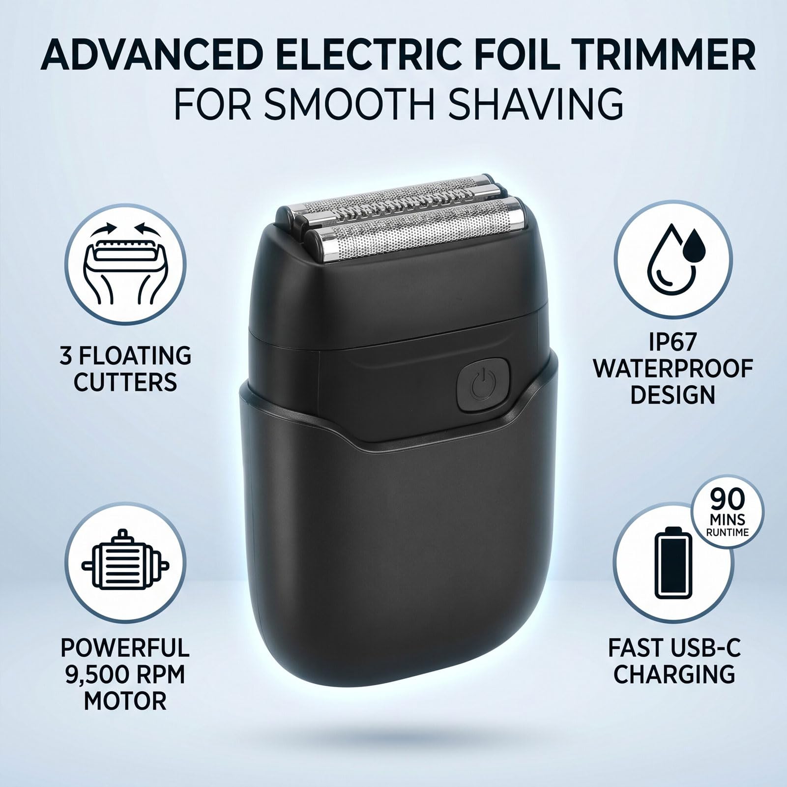 Rasoio elettrico senza fili impermeabile IP67 delle teste galleggianti del regolatore della lamina 3 | 9500RPM Carica Veloce 90Mins Uso, Display LED Portatile Rasoio Viso per Uomini, Viaggio Grooming Essenziale