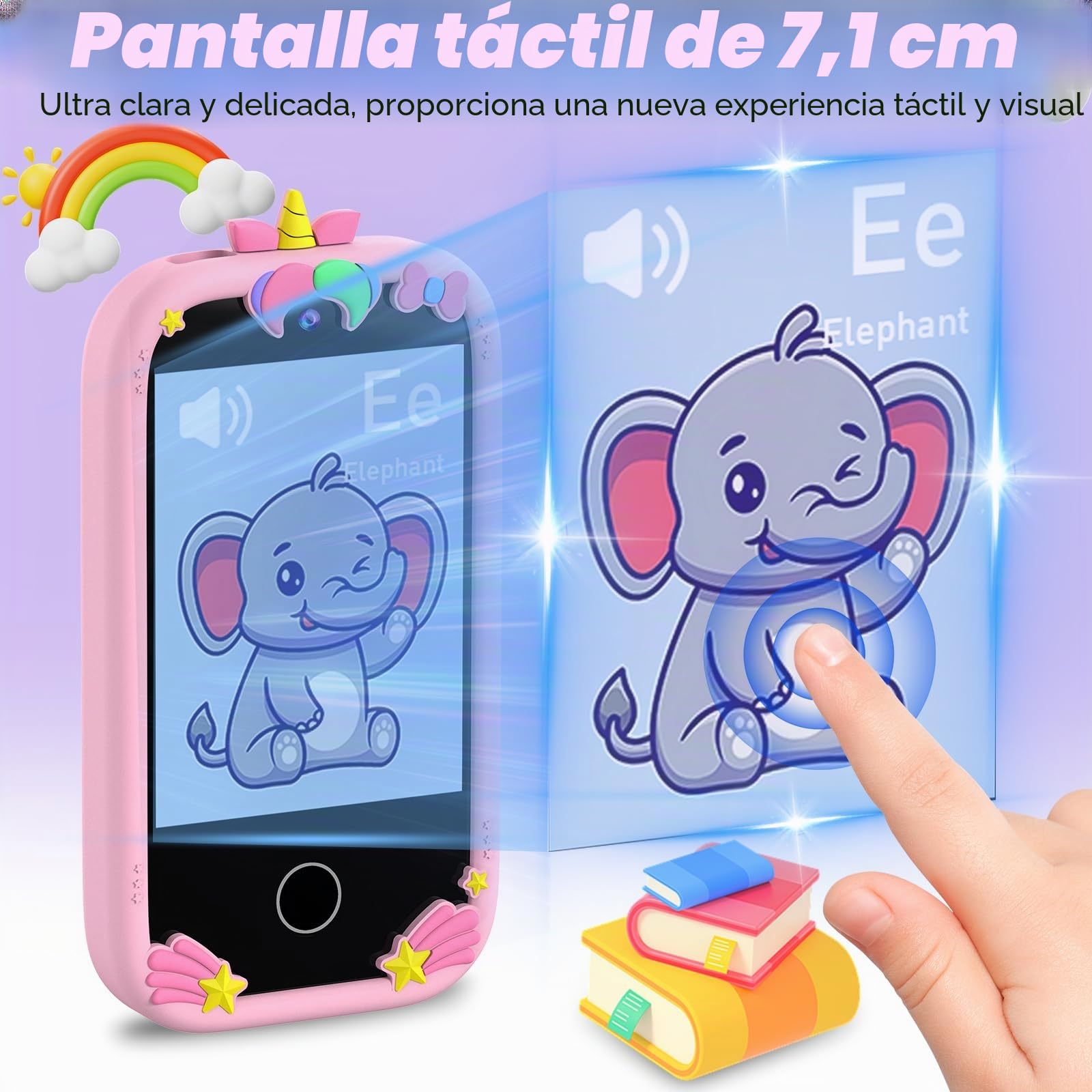 Smartphone Niños, Teléfono Móvil para Niños con Doble Cámara, Pantalla táctil de 2,8 Pulgadas, Música y Juegos, Tarjeta SD de 32 GB, Cumpleaños para Niñas y Niños de 3-10 Años