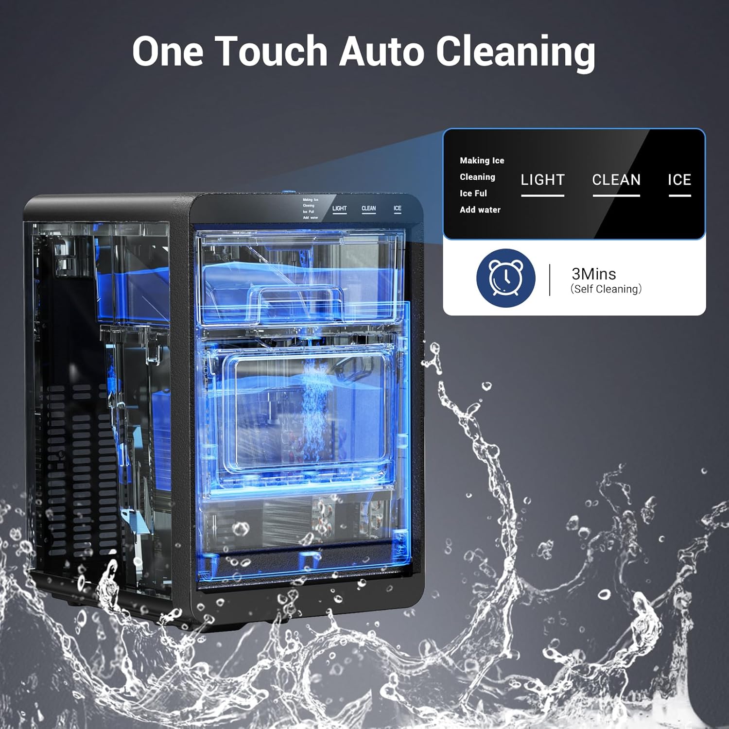 Nugget Ice Maker Countertop, 45Lbs/24H with Water Tank Pebble Ice Maker, Self-Cleaning Pellet Ice Machine Ready in 5-10min, Nugget Ice Machine for Kitchens/Home/Office