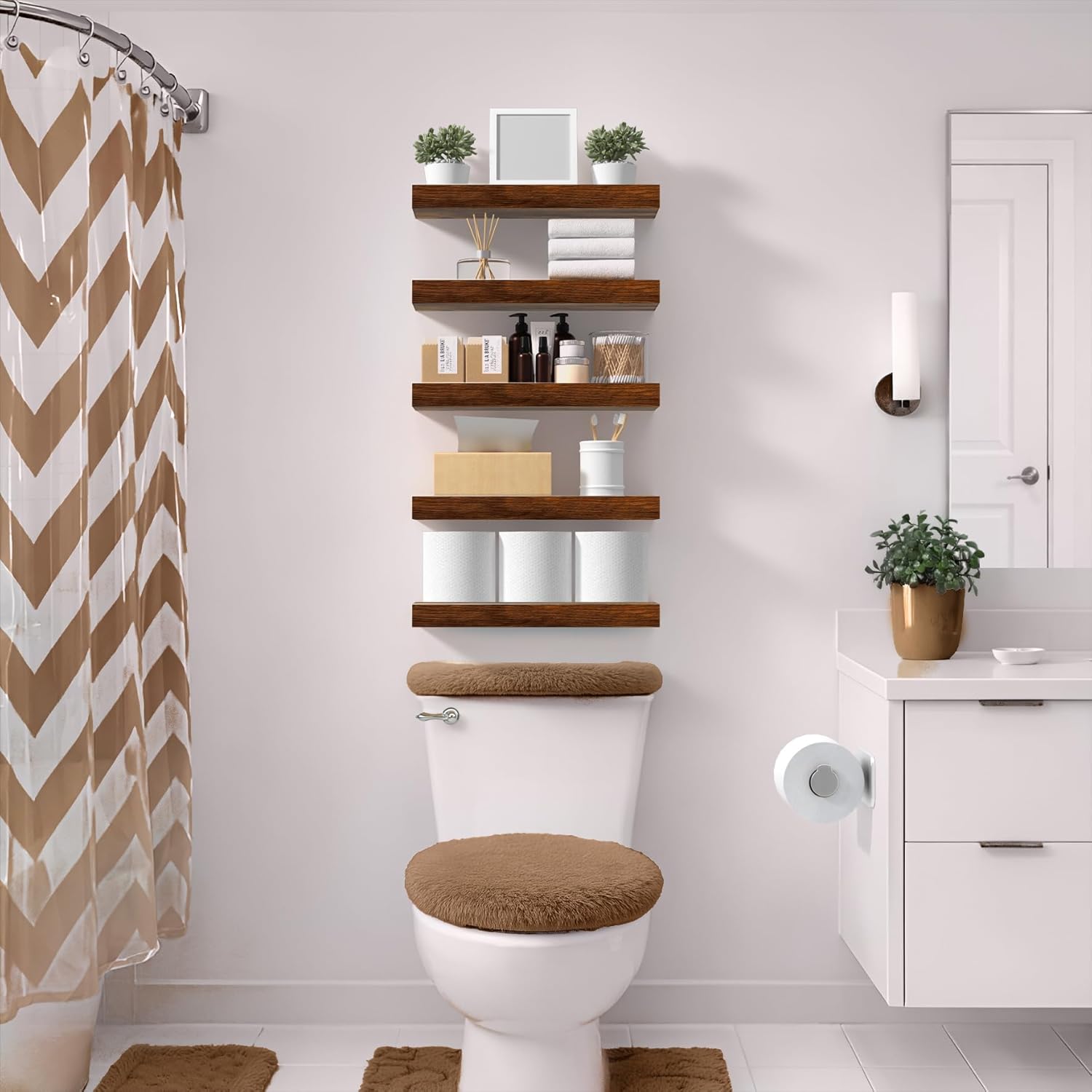 Sorbus Floating Shelves for Wall – 16 Inch Floating Shelf for Kitchen, Bedroom, Living Room, Bathroom, Home & Wall Decor - Mounted Bathroom Shelves with Invisible Brackets (Walnut, 2 Pack)