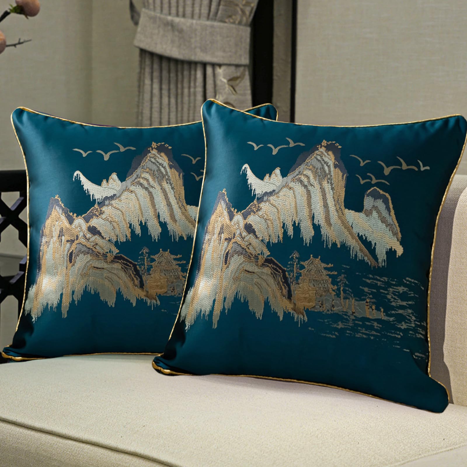 Traziewell Set of 2 Cushion Covers 45 x 45 cm Square Throw Blue Pillow Cases Decorative Cushions Cover for Sofa Bedroom Couch Living Room with Invisible Zipper 18 x 18 Inch 512 — image 1