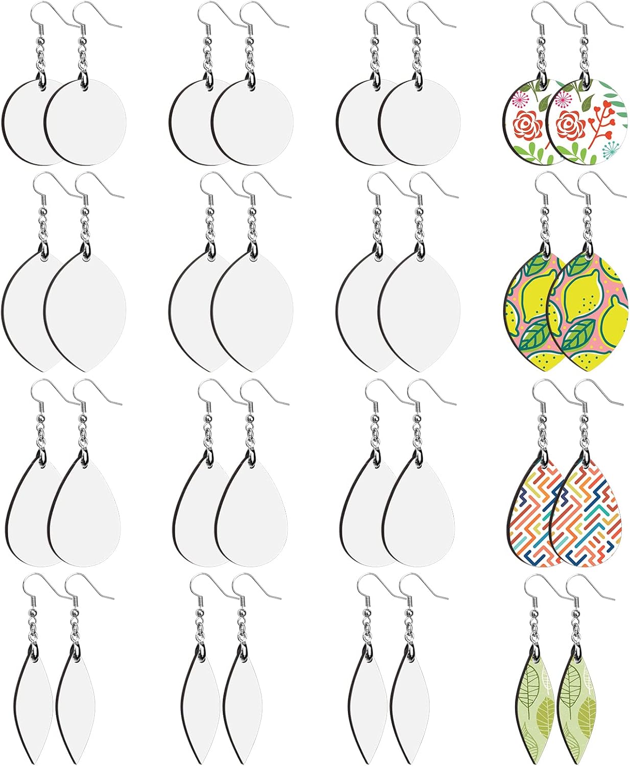 Catcan 32 Pieces Sublimation Earring Blanks, Heat Transfer Sublimation Ornament Blanks with Earring Hooks and Jump Rings for Women Jewelry DIY Making Sublimation Accessories