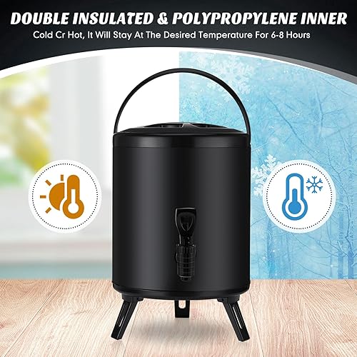 Miniatura 3 de Tioncy Dispensador de bebidas aislado de acero inoxidable, 2 unidades, dispensador térmico de bebidas de café caliente y frío, con grifo para agua