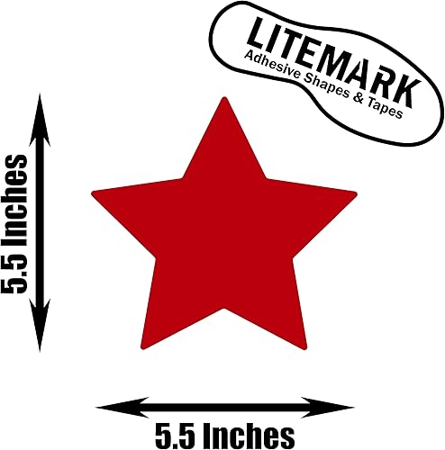 Miniatura 2 de LiteMark Durable Stars, calcomanía roja brillante de 5.5 pulgadas, uso en hormigón liso, azulejos, vidrio, paquete de 8 estrellas