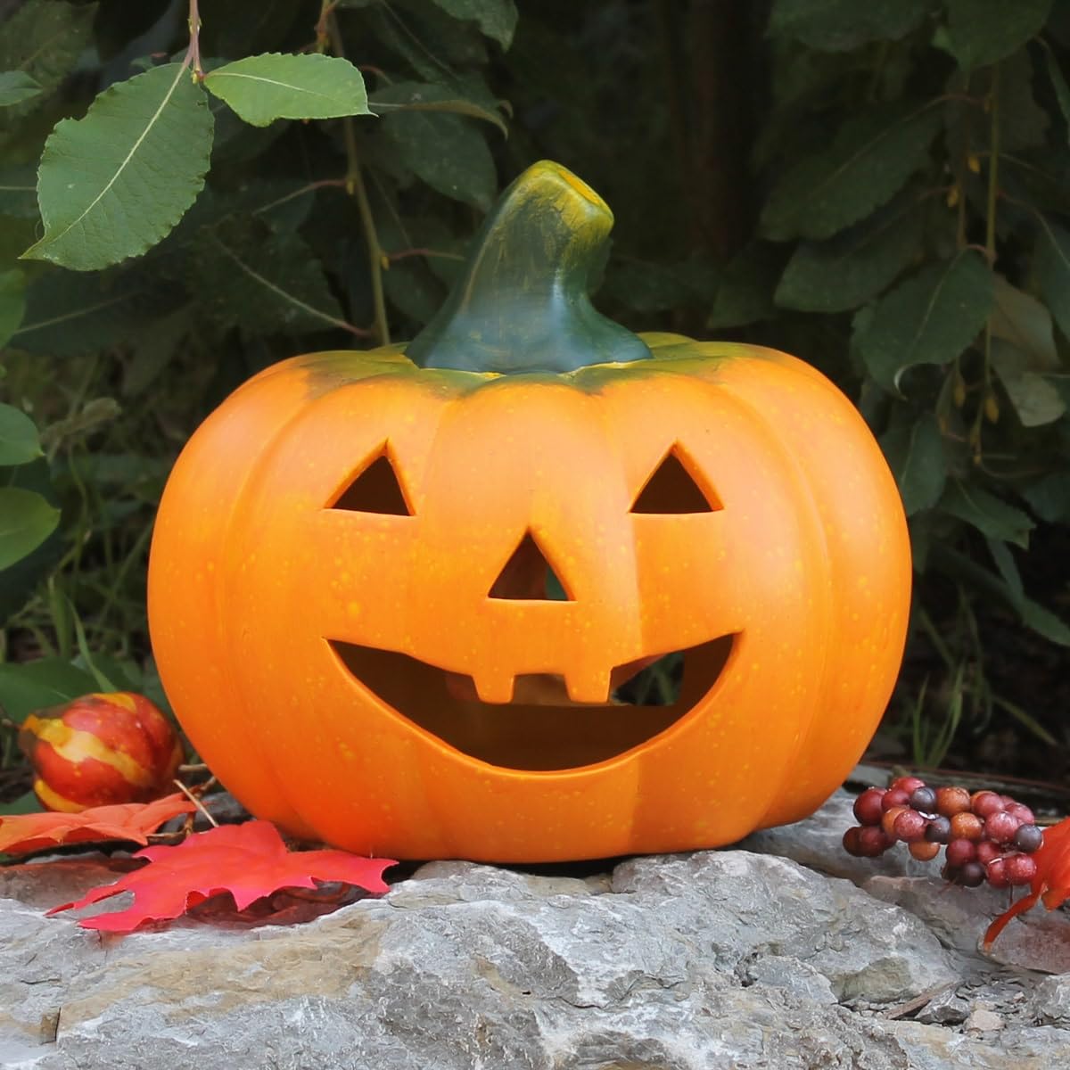 Matches21 Lanterna Zucca Di Halloween In Ceramica 22x20 Cm Con Luce LED A Tremolio - Decorazione Autunnale - 3
