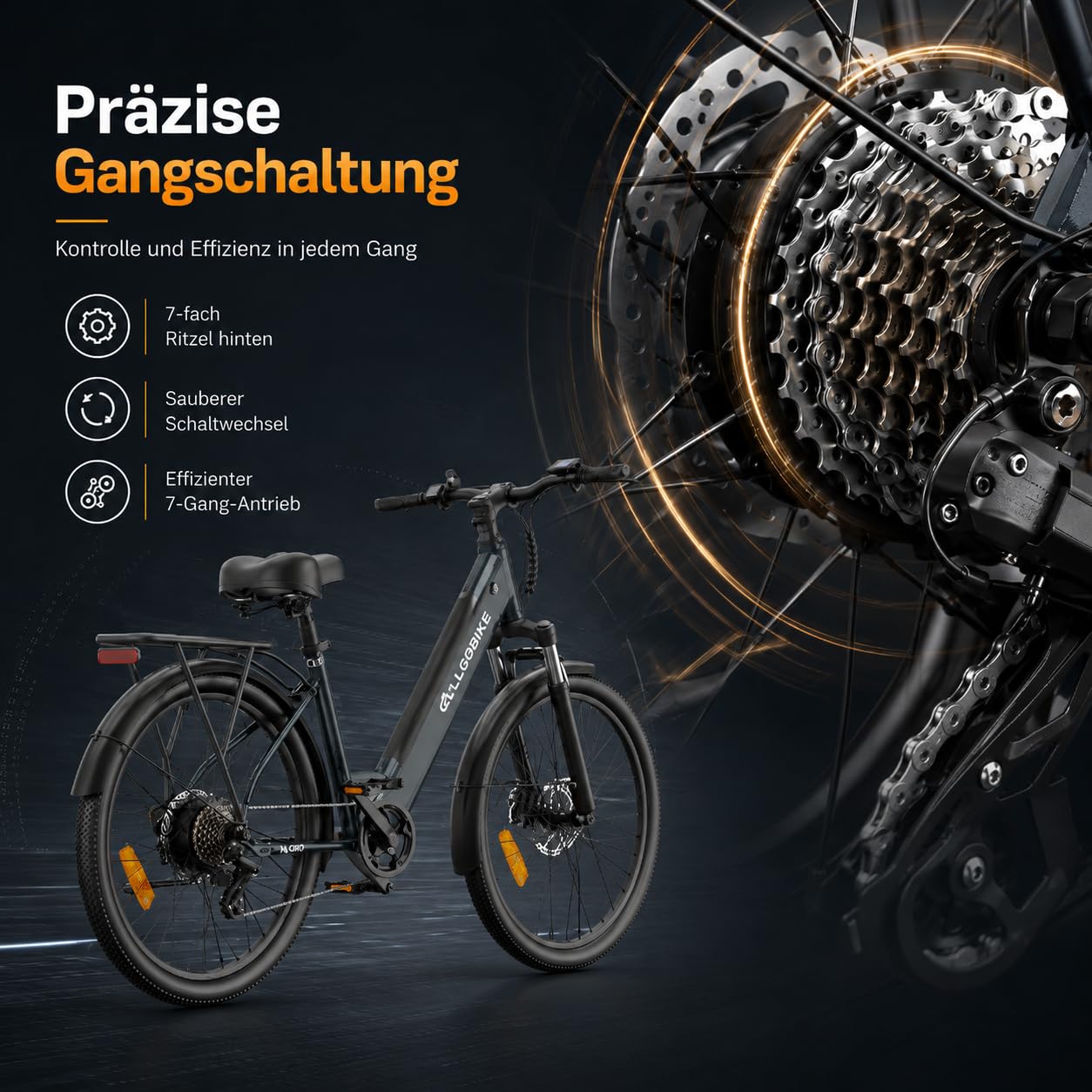 AM27 Elektrofahrrad 27,5 Zoll E-Bike für Damen und Herren 250W Motor 36V 15Ah Akku 25 km/h 7-Gang-Schaltung 3 Unterstützungsstufen Scheibenbremsen LED-Beleuchtung