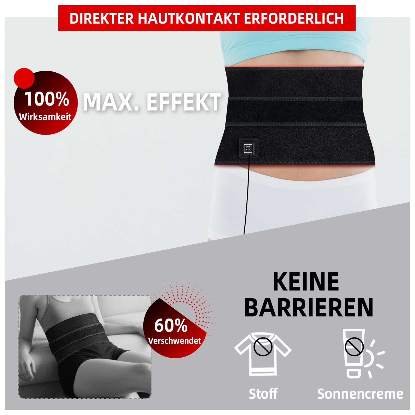 Rotlichtlampe Gürtel, Nahinfrarot-Lichttherapie für Körper, Triple-Chip 660nm 850nm LED Infrarot-Gürtel, Tragbares Infrarotlicht-Gerät für Rücken & Knie, Heimpflege-Set