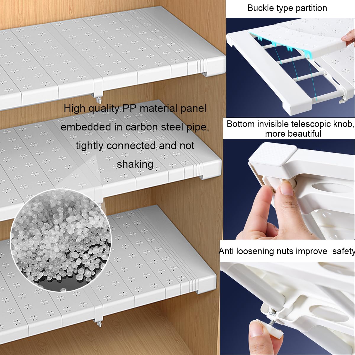 Estante de Armario Extensible, Estantería de Almacenamiento de Metal Organizador de Gabinete Telescópicos Separador DIY Divisor para Armario, Cocina, Baño, Refrigerador, Bricolaje