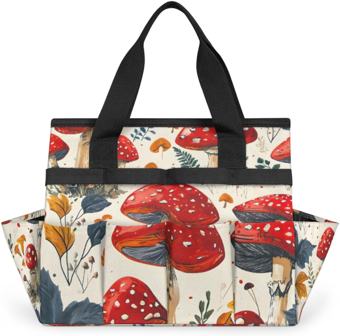 Garden Tool Bag Vintage Mushroom Garden Tool Storage Bag with Pockets Handle Portable Garden Tote Bags for Indoor Outdoor Gardening