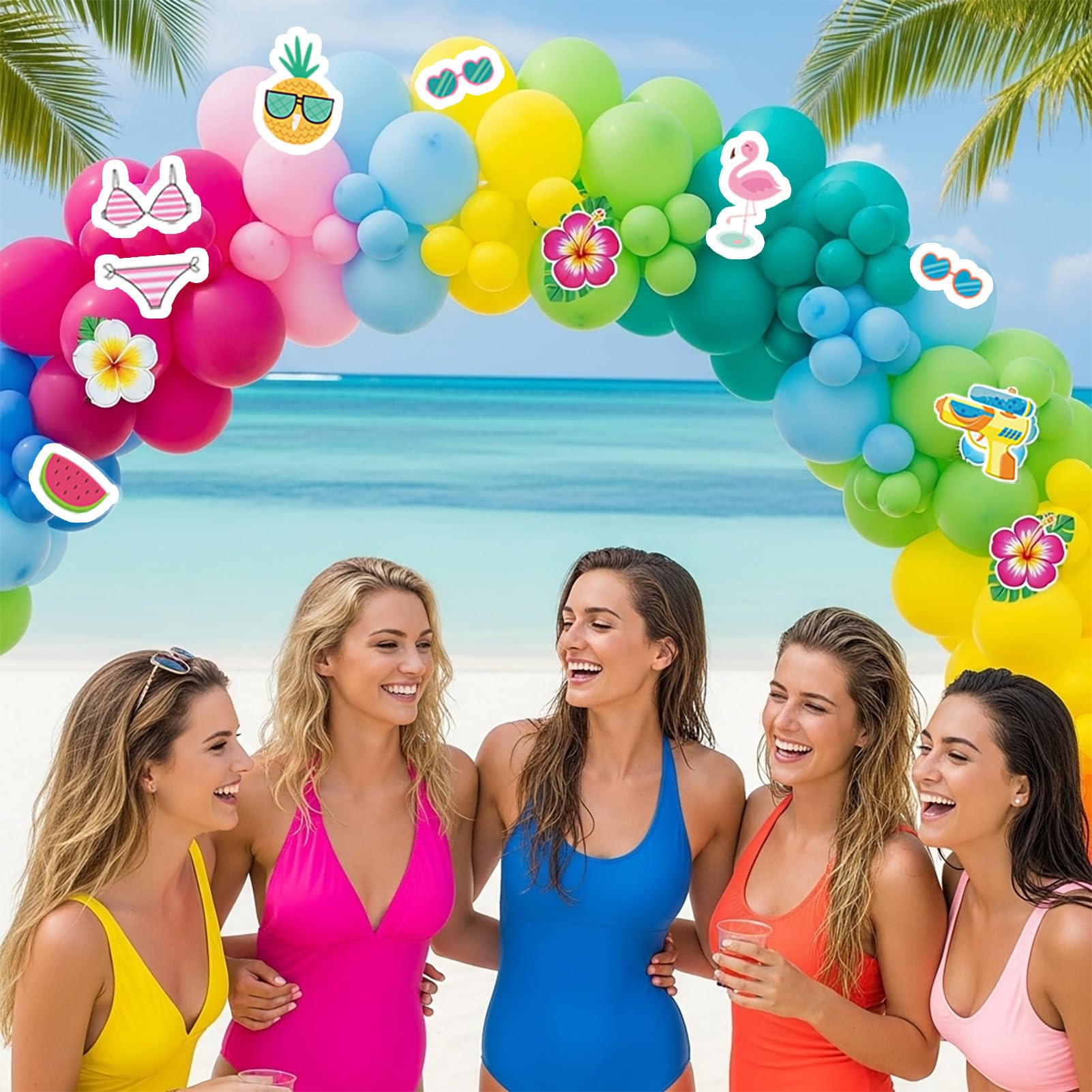 Strand-Pool-Party-Dekorationen enthalten buntes Ballon-Girlanden-Set, Ananas, Kokosnussbaum, Sonne, Wassermelone, Obst, Strandball, Folienballon für tropische Sommercamp-Dekorationen, Partyzubehör