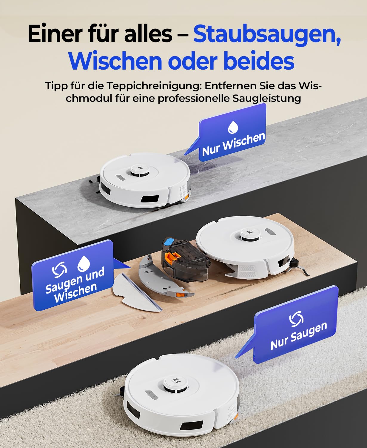R11 Saugroboter mit Wischfunktion mit Kartenmapping, 20000Pa, Selbstentleerungsstation 120 Tage, Autoladender Staubsauger Roboter für Teppiche/Böden/Tierhaare