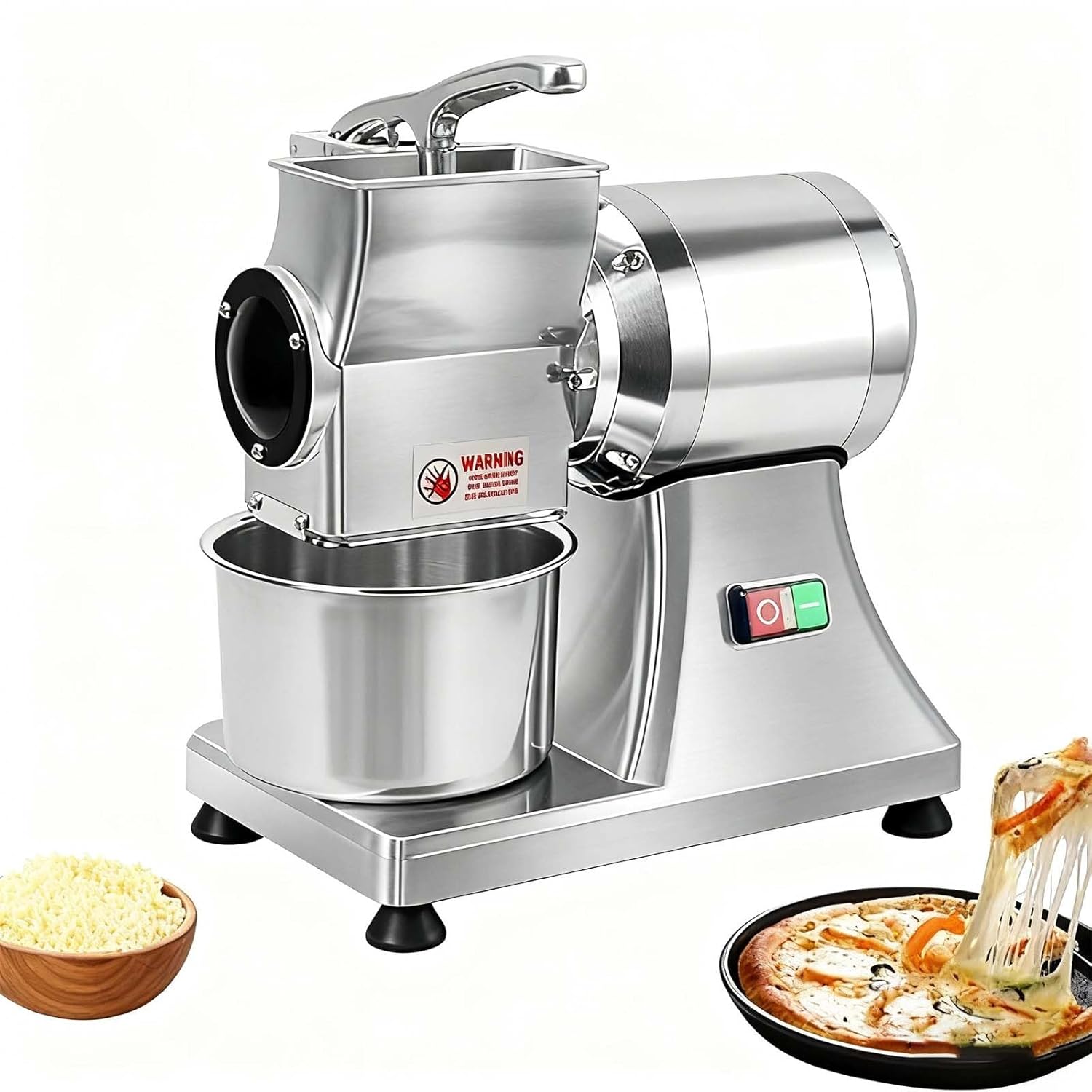 900W Commercial Heavy-Duty Electric Cheese Grater - Stainless Steel Grinder with Safety Shield Bucket Processes 60kg Hour Perfect