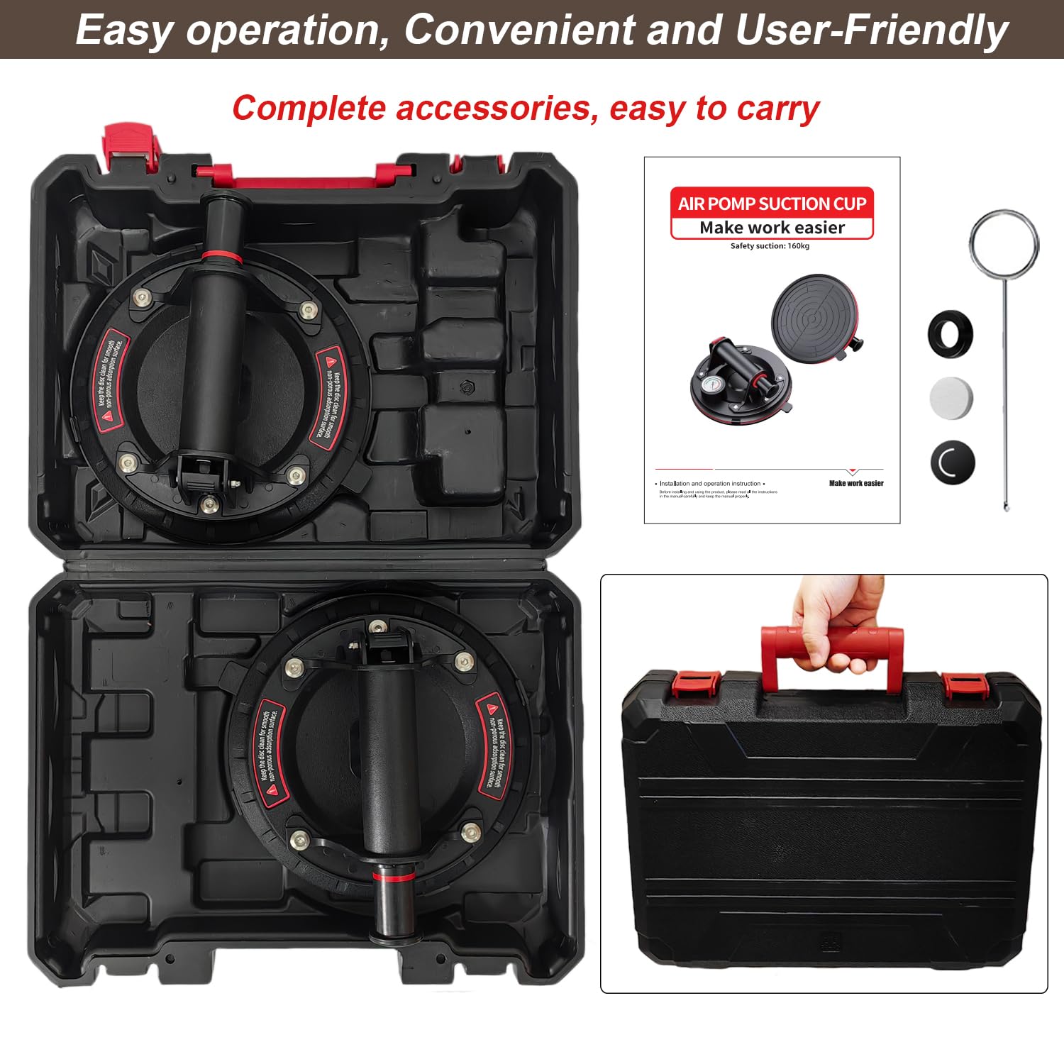 9inch Glass Suckers Lifters Heavy Duty Vacuum Suction Cups For Granite Tiles Lifting Tools Glass Window 360lbs Load Capacity - View #4