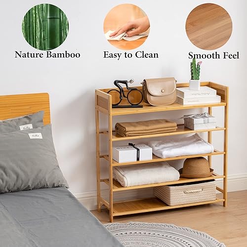 Miniatura 4 de latifolia Zapatero de bambú, organizador de zapatos de 5 niveles para entrada, pasillo, armario, apilable (31.50 pulgadas de largo)