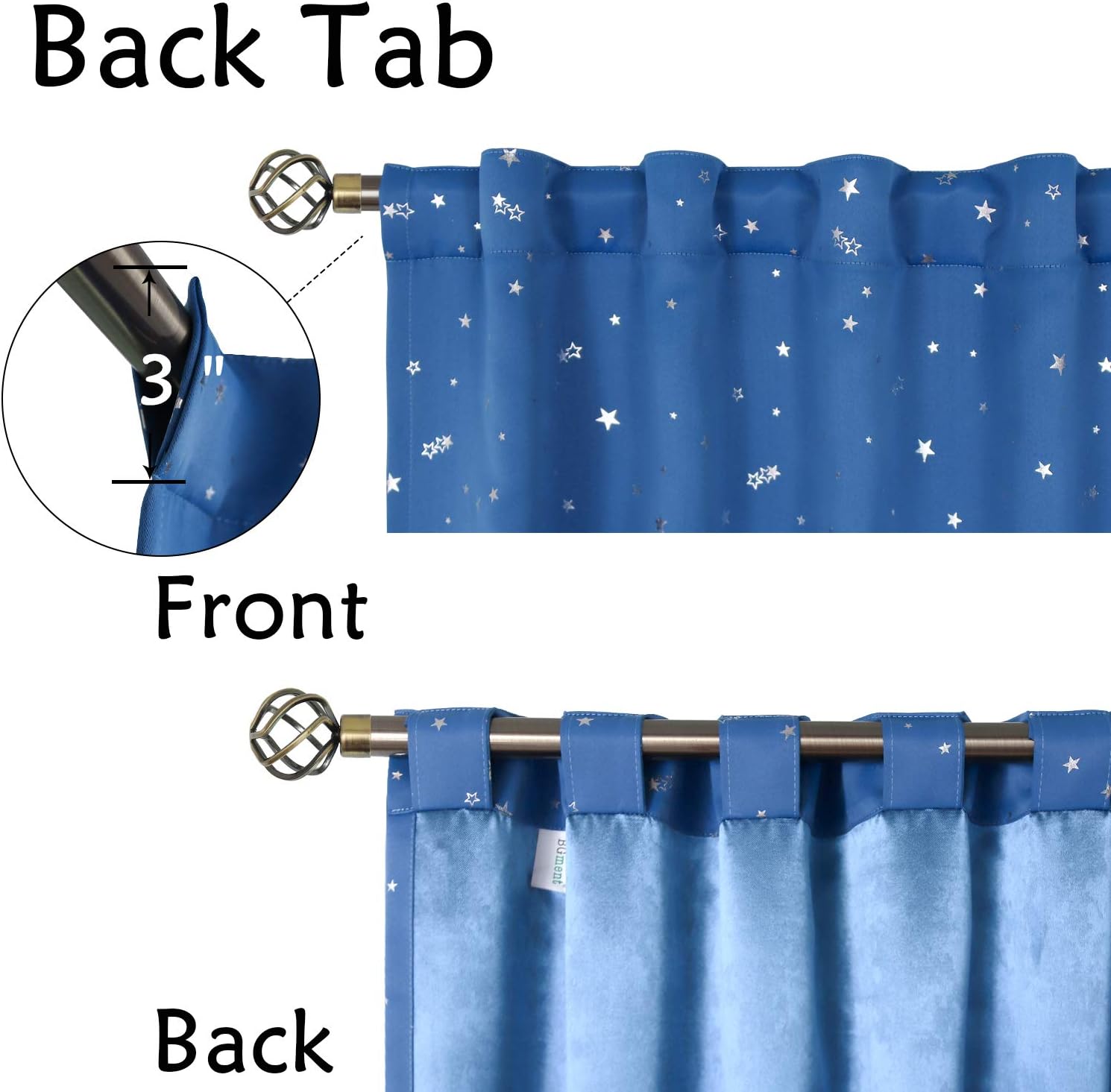 BGment Rod Pocket and Back Tab Blackout Curtains for Kids Bedroom - Sparkly Star Printed Thermal Insulated Room Darkening Curtain for Nursery, 52 x 72 Inch, 2 Panels, Blue