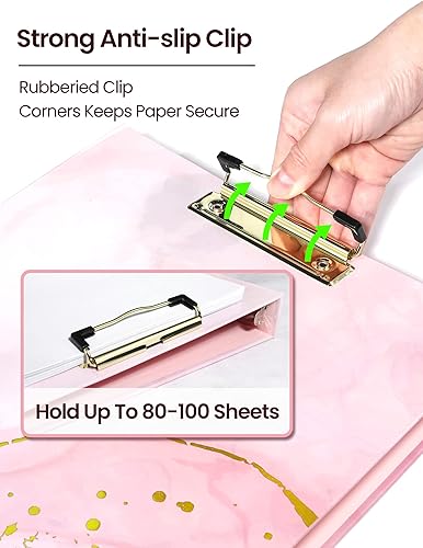 Miniatura 10 de SUNEE - Carpeta de 3 anillos de 1 pulgada bonita carpeta con 2 bolsillos carpeta decorativa de tres anillos rosa dorada sobre diseño azul resistente