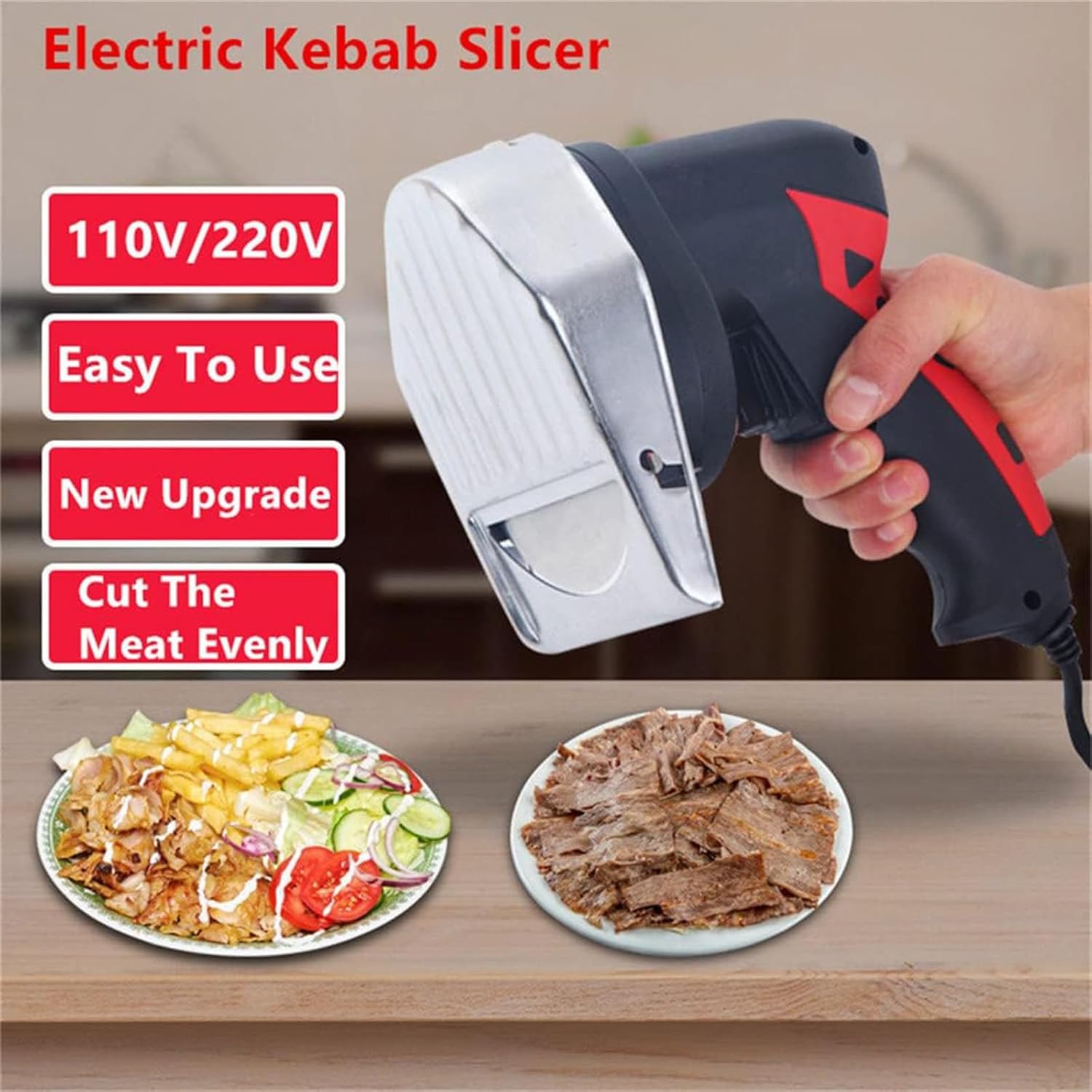 Electric Doner Kebab Slicer, Fillet Knife Rechargeable, Gyro Cut Tool, Cutting Thickness 0-8MM, Easy to Disassemble, for Home and Restaurants