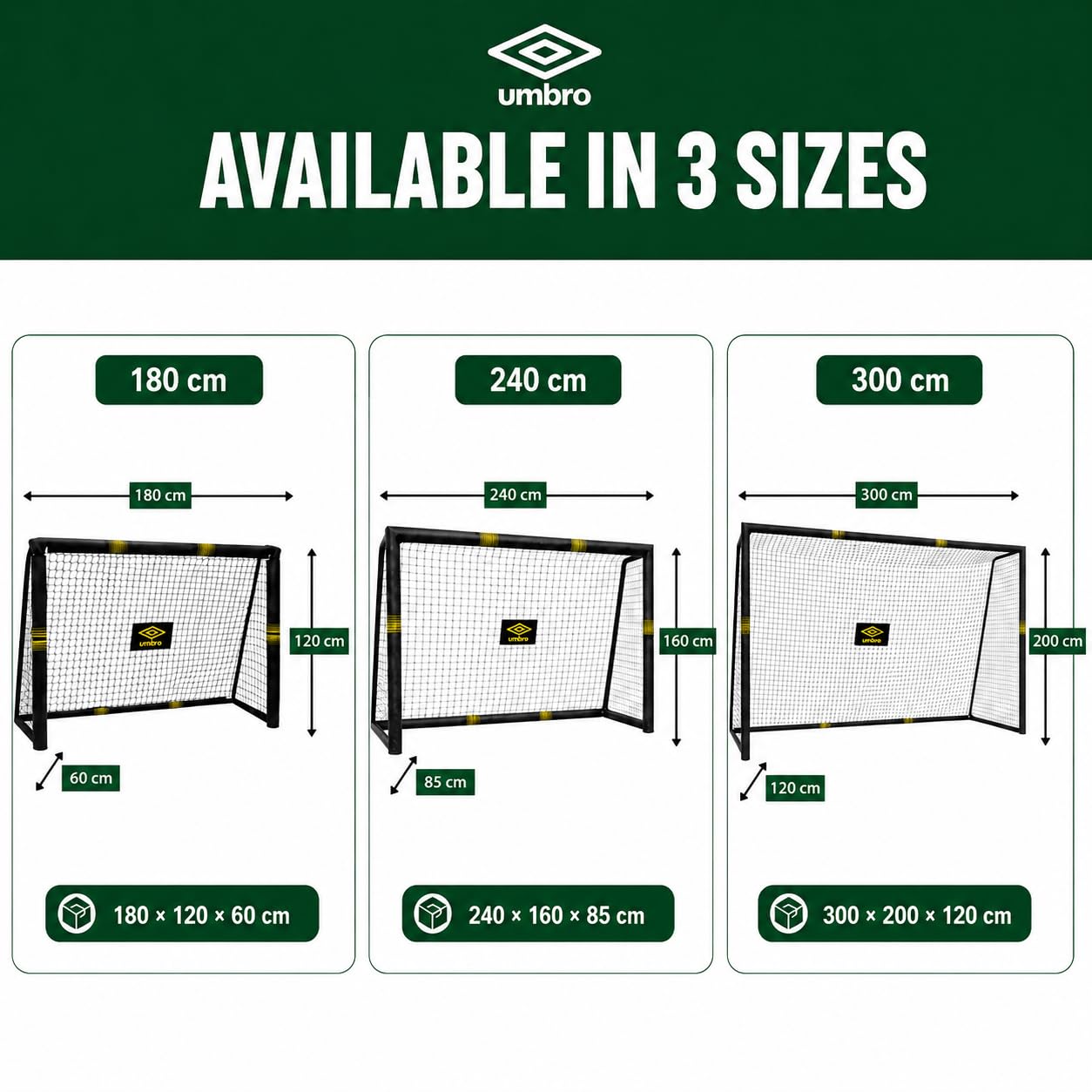 Umbro Bramka Do Piłki Nożnej 300 X 200 X 120 Cm – Bramka Do Piłki Nożnej Do Ogrodu, Dla Dzieci I Dorosłych – Akcesoria Treningowe Do Użytku Wewnątrz I Na Zewnątrz – Metalowa, Czarny/Żółty
