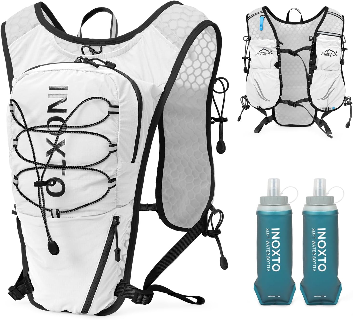 IX INOXTO Running Vest for Women Men, Adjustable Chest Straps Running Hydration Vest with 500ml Soft Flask, Lightweight Breathable Reflective Hydration Backpack for Hiking IX INOXTO Running Vest for Women Men, Adjustable Chest Straps Running Hydration Vest with 500ml Soft Flask, Lightweight Breathable Reflective Hydration Backpack for Hiking