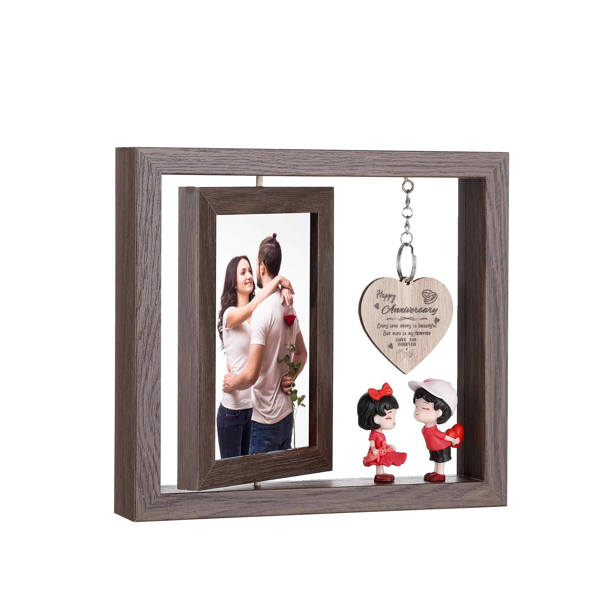 Cadre photo rotatif en bois marron : le cadeau de mariage idéal pour couple