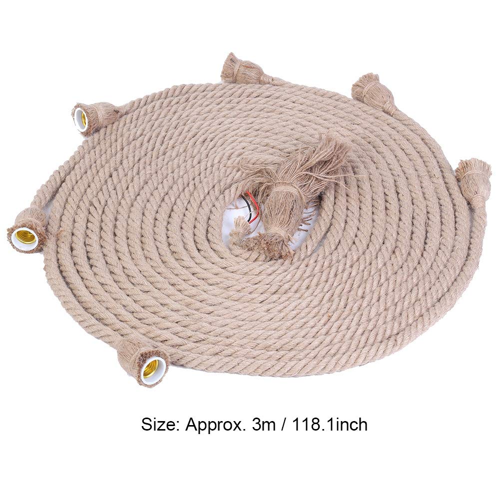 Ymiko Lámpara colgante vintage Cuerda de cá?amo, lámpara colgante con 6 cabezales Cable de 9.8 pies E27 Lámpara de filamento de techo con enchufe E27 85-265V(cabezas)