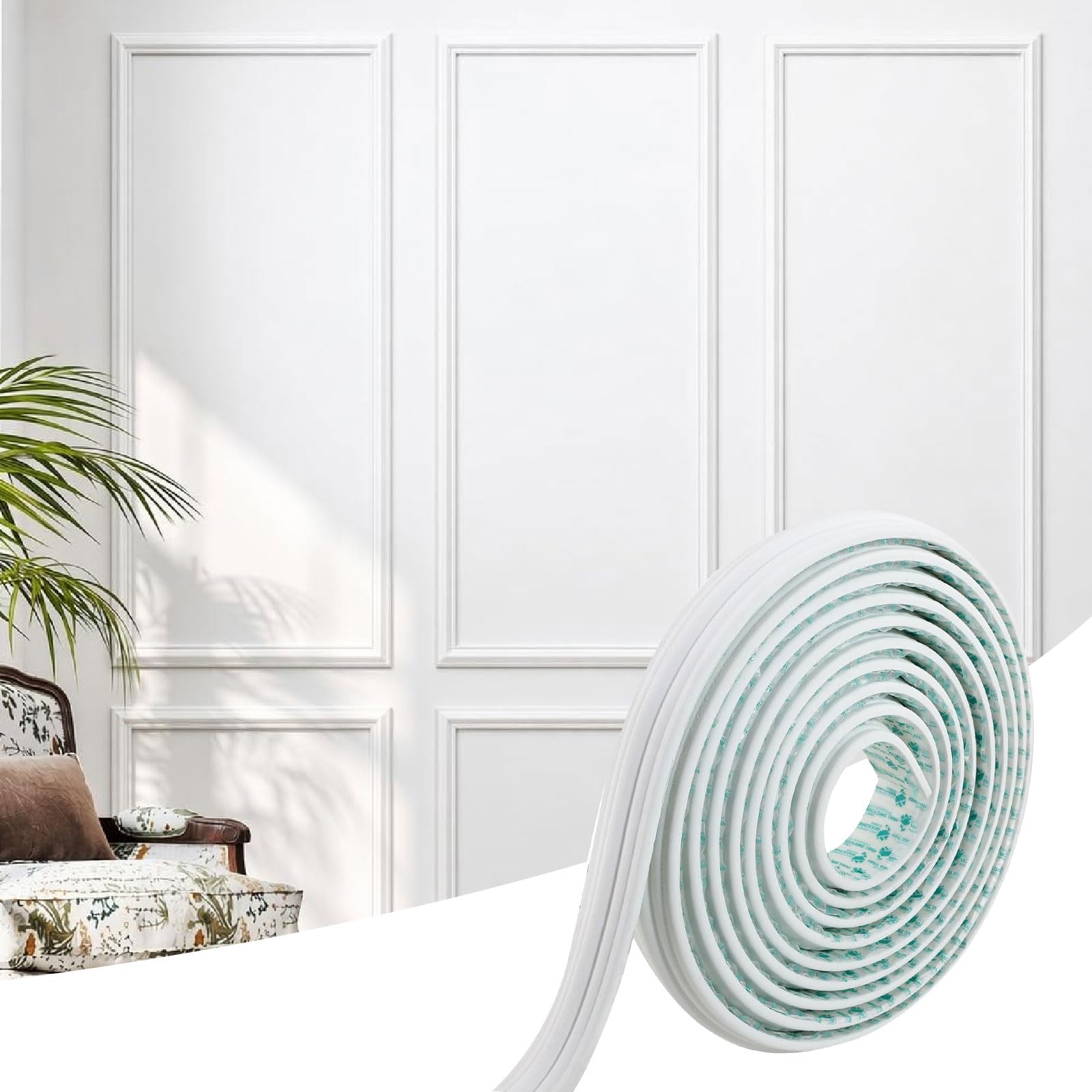 Self-Adhesive Wall Moulding Trim 6m x 2.3cm – Flexible EVA Panelling Kit