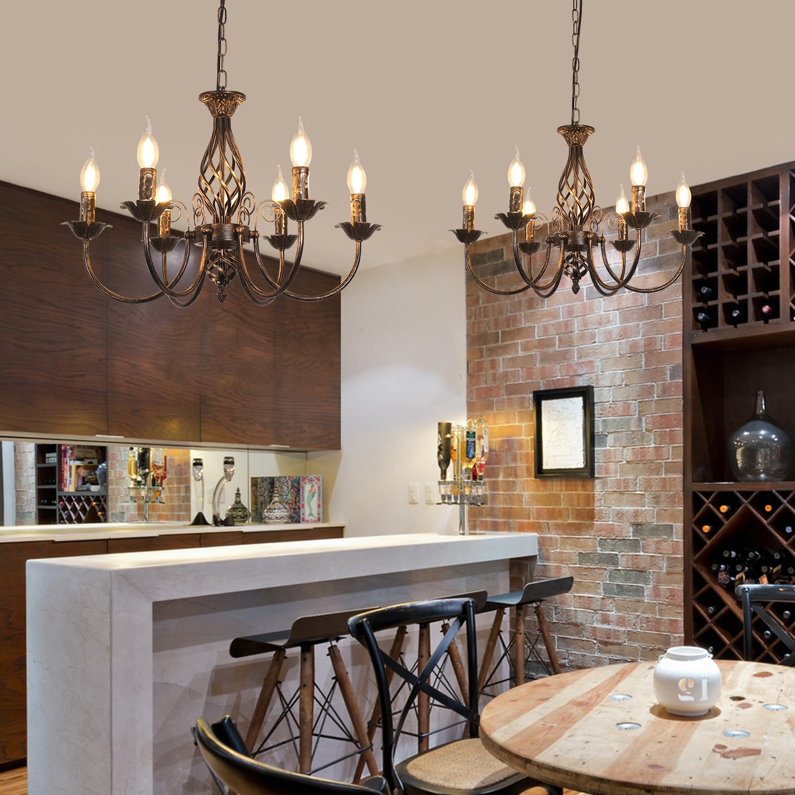 Comely Lustres Rétro Fer Pendentif, Réglable Hauteur Suspension Luminaire | Lustre Fer Forgé, Bougie Classique Noir E14 Chandelier pour Manger Cuisine
