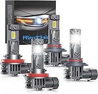 rimthin 9005 H11 LED Fog Light Bulbs Combo Pack of 4 - 800% Brighter 6000K H9 H8 HB3, Mini Size with Turbo Fan