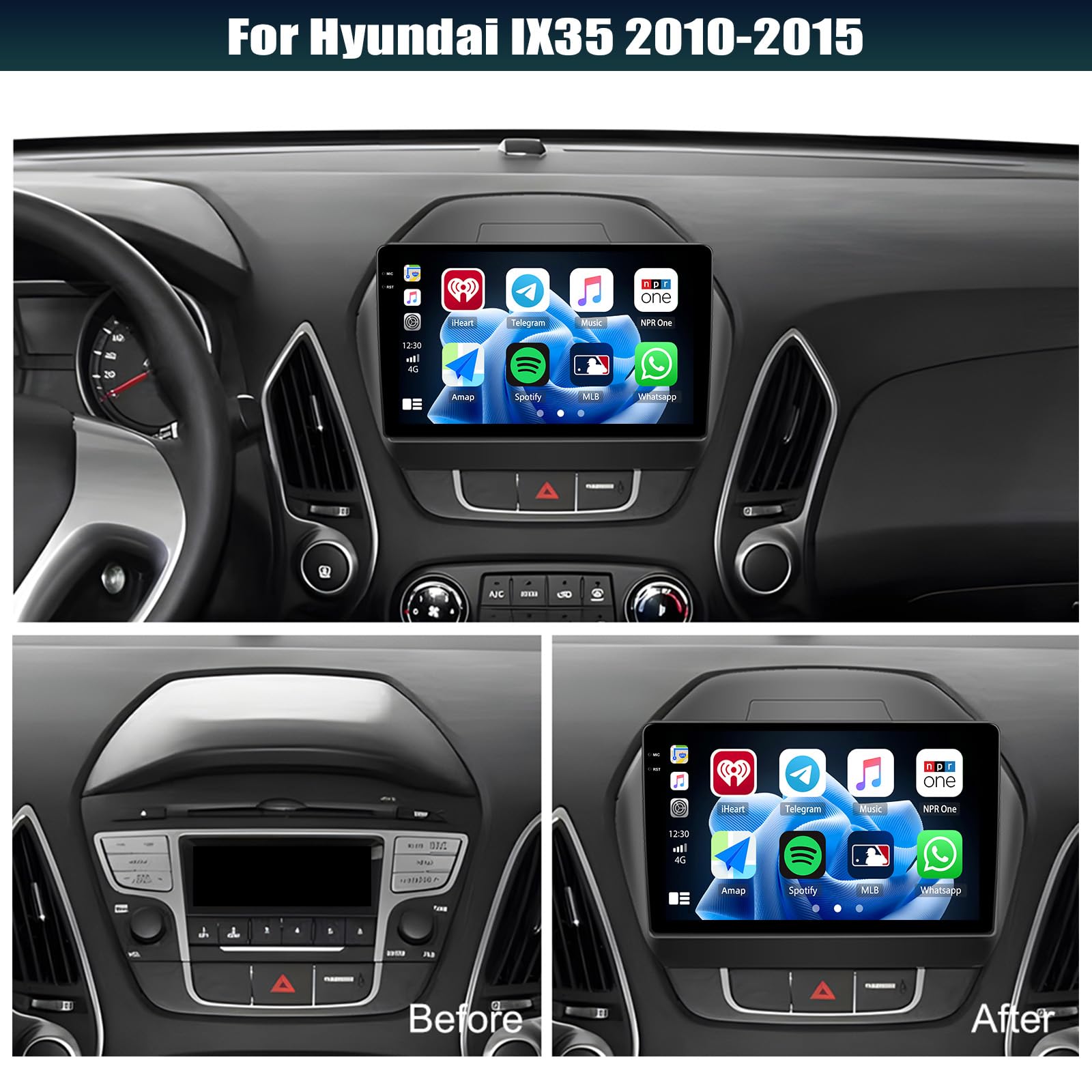 CAMECHO 4 + 64 G 10 cali Android 15 radio samochodowe do Hyundai IX35 2010-2015 z bezprzewodowym Carplay, Android Auto, nawigacja GPS, radio ekran dotykowy HD z Bluetooth WiFi RDS FM + kamera cofania