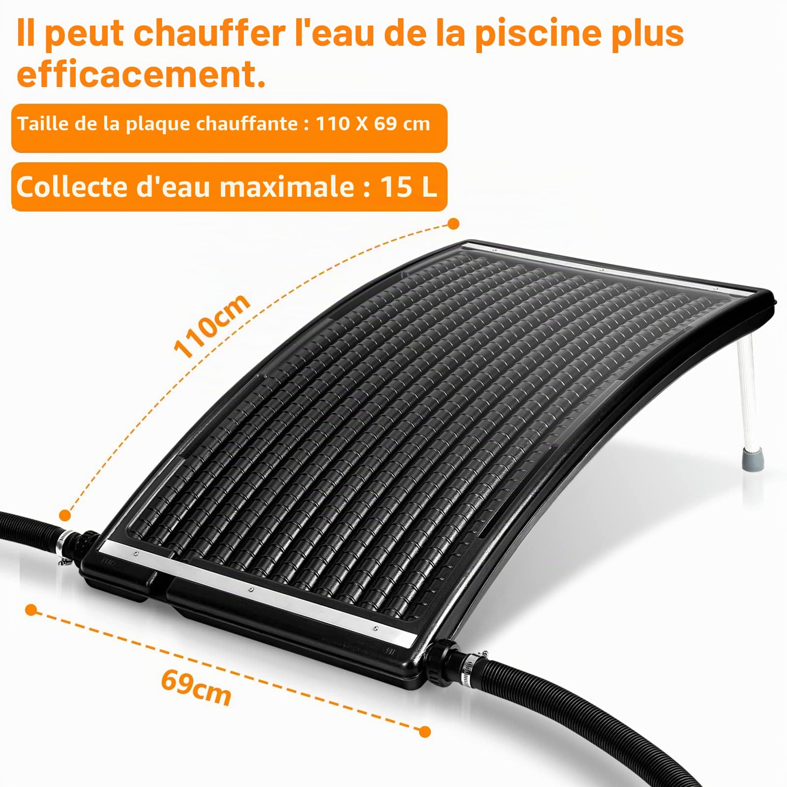 Randaco Chauffage de piscine panneau solaire noir 110 x 69 x 14 cm, raccord Ø 38 mm, chauffage solaire pour piscine d'eau chaude, douche de jardin, piscine