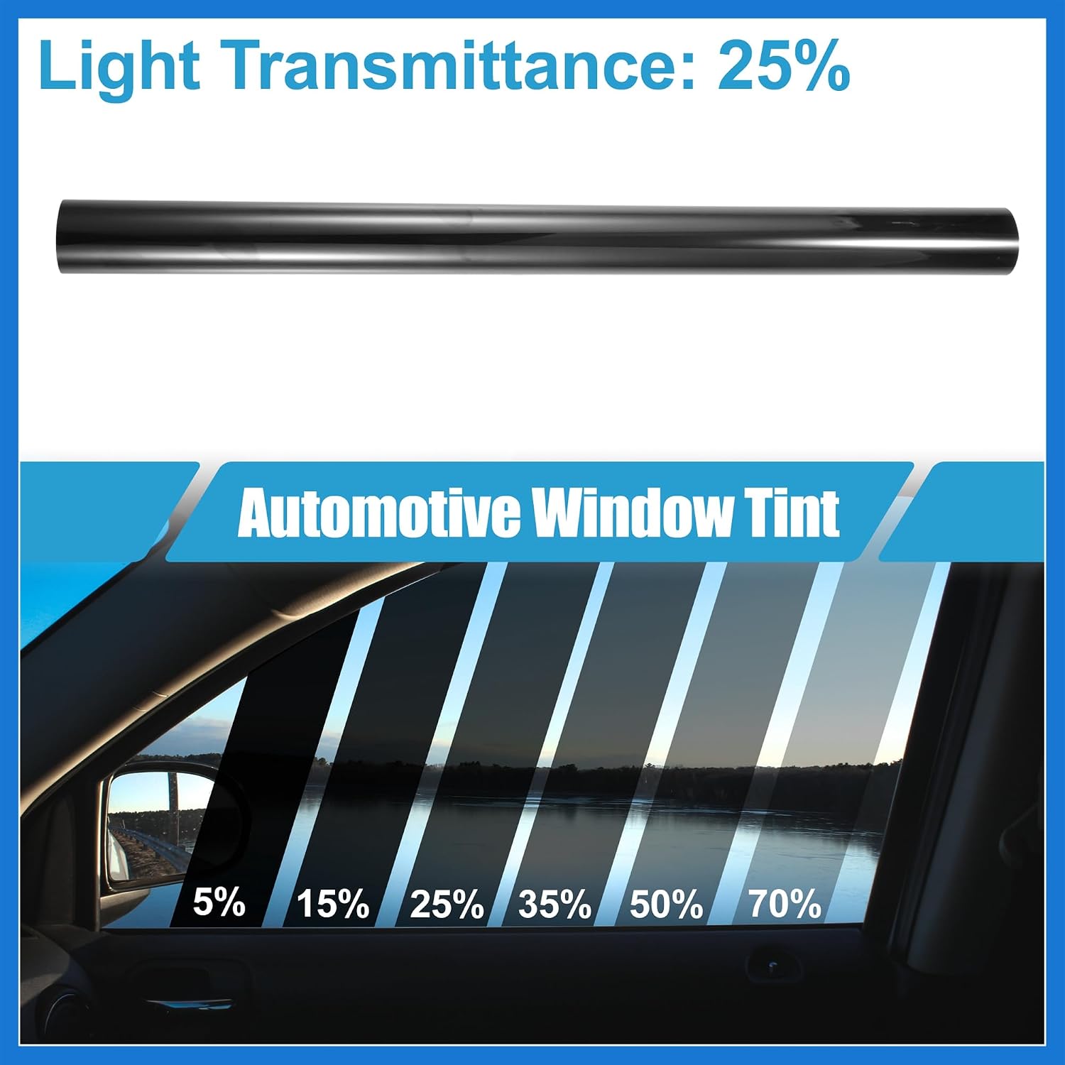 Automotive Window Tint Film Heat Block Scratch Resistant 25% VLT 0.5x7m Car Ceramic Tint PET Black Auto Accessories