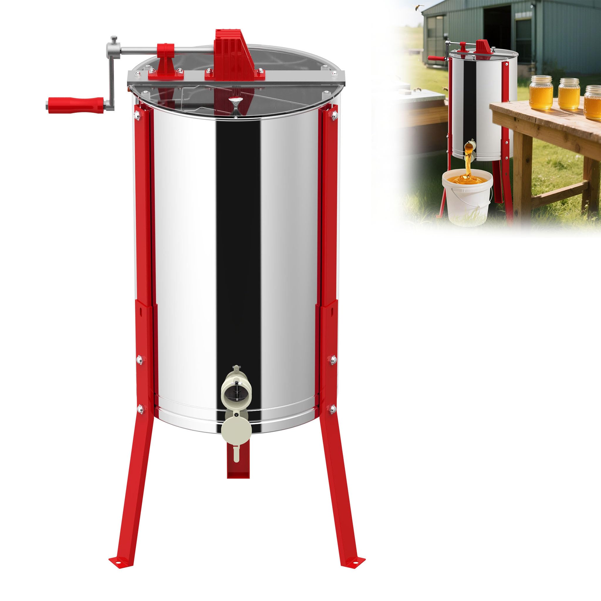 Fionda per miele in acciaio inox, 3 nido d'ape, centrifuga diagonale, centrifuga tangenziale, diametro 38 cm, accessorio di alta qualità con struttura in acciaio e manovella, coperchio