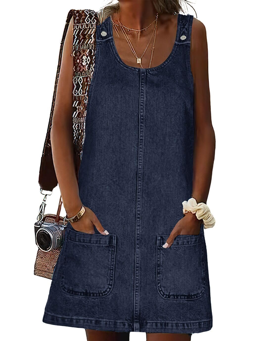 Overall Dress for Women Denim Dress Denim Overall Round Neck Skirtall Jean Dress Denim Jumper Dress Pinafore