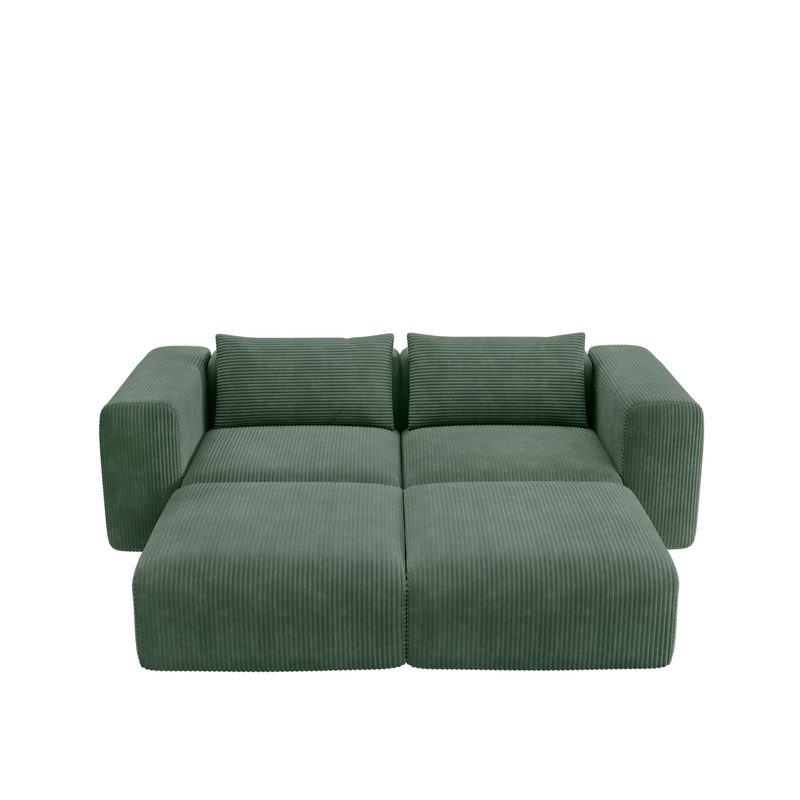 skølm Hårga 2 Sitzer Sofa 230cm, Cord Dunkelgrün, 2 Hocker, 2 Kissen