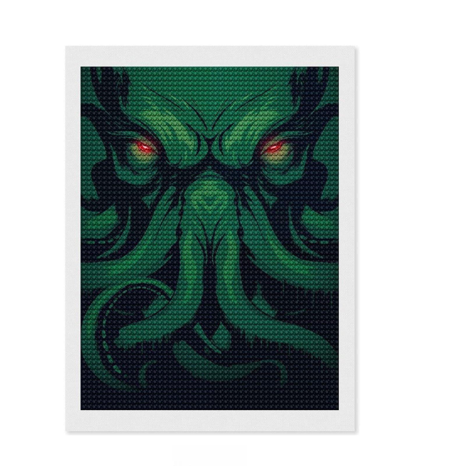 Junmoney Cthulhu is Watching You Diamond Style Art Kit 12"x16", Boho Decor, Gift Idea, Farmhouse Decor, Winter Craft, Artistic Hobby