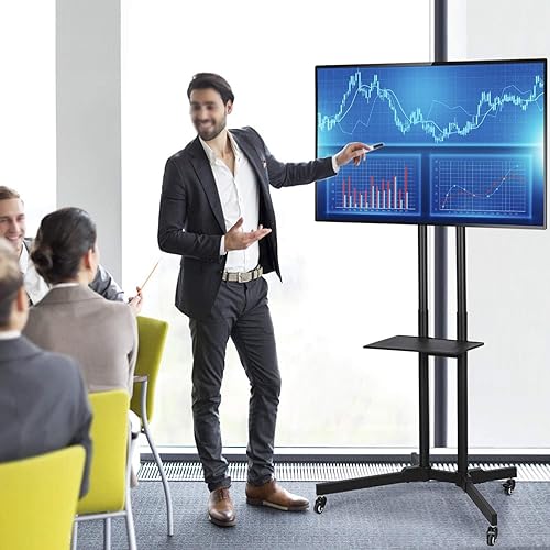 Miniatura 9 de Yaheetech Soporte de TV móvil con ruedas para televisores LCD LED de 32 a 75 pulgadas, carrito de TV con ruedas de altura ajustable con capacidad