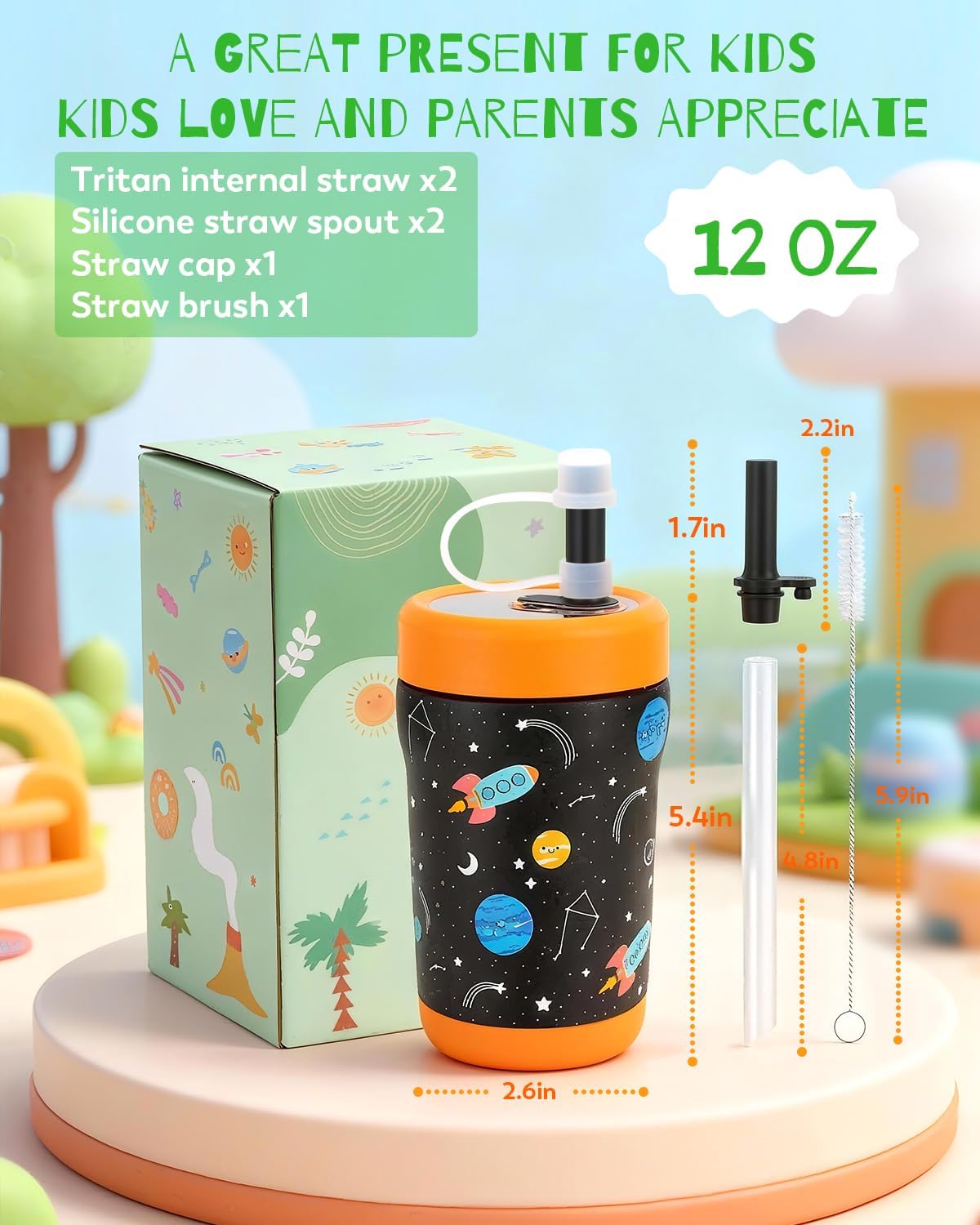 Zukro Toddler Tumbler with Flexible Straw, Spill Proof Clear Lid, 12 oz Kids Vacuum Insulated Travel Cups, Stainless Steel Sippy Cup with Non-slip Bottom, BPA Free & Dishwasher Safe - Navy - Image 9