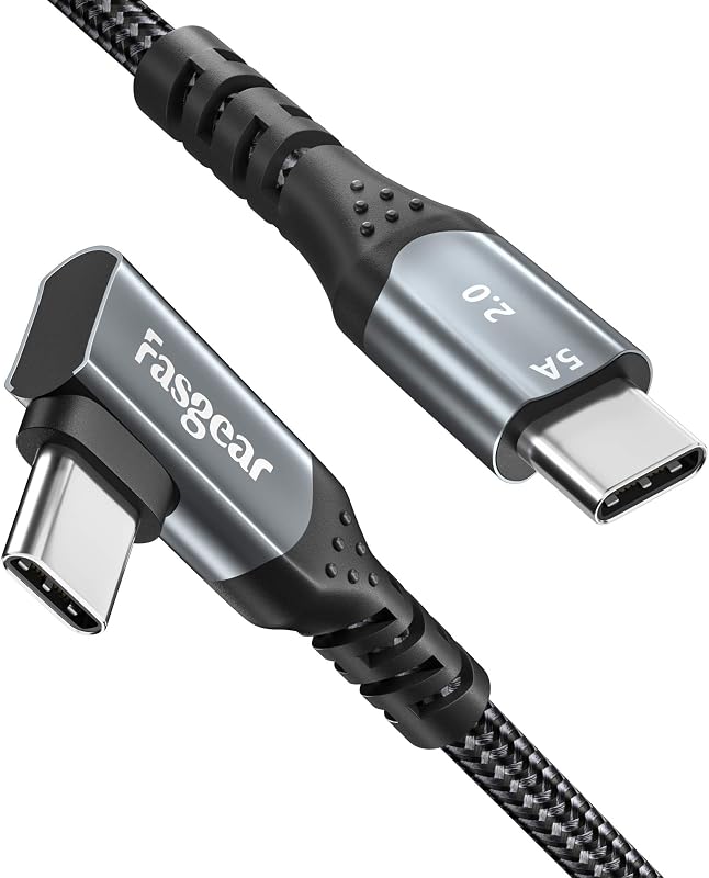 Fasgear USB C to USB C Cable 6ft,100W PD/90 Degree,5A PD Type C Fast Charger Right Angled with Emarker Compatible with MacBook Pro Air i-Pad Pro 2020 Galaxy S24 Huawei P40 ThinkPad Dell XPS HP(Black)