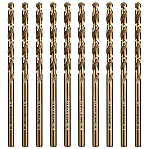 HPHOPE - Juego de 10 brocas helicoidales HSS de 18 pulgadas, 18 pulgadas, vástago redondo recto, adecuado para perforar en metal duro, acero
