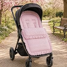 FYLO Universal Broderie Anglaise Pushchair Footmuff – Soft Cosy Toes Liner for Prams, Strollers & Buggies – Padded for Comfort, Machine Washable – Elegant Lace Trim – Fits All Models (Pink)