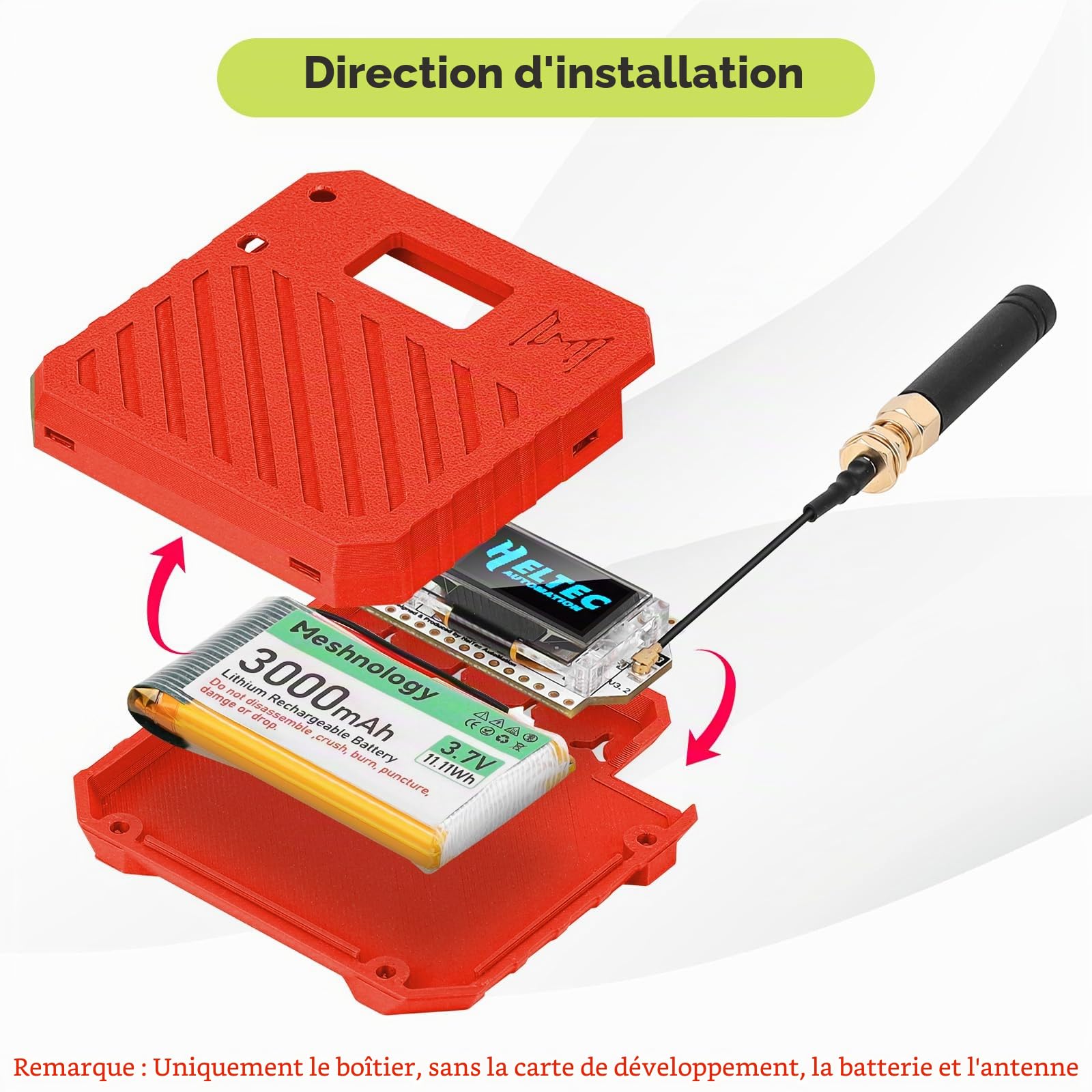 1 paquet ESP32 pour boîtier Heltec V3, carte de développement LoRa, boîtier Meshtastic avec connecteur d'antenne et interface de type C, (N33, rouge)