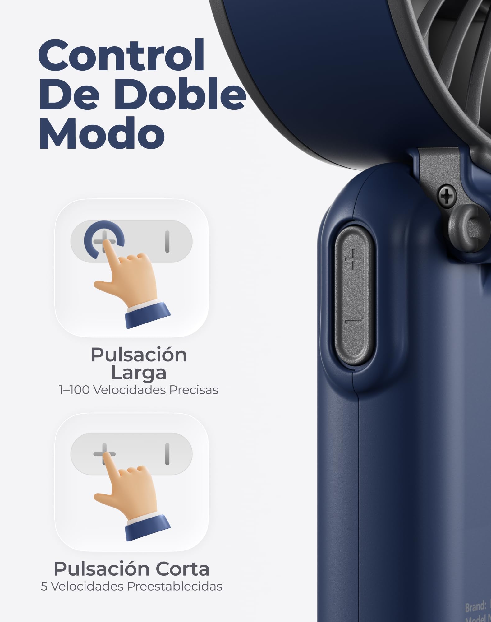 Diveblues Ventilador de Mano Turbo Portátil, 100 Velocidad, Flujo de Aire Potente de 7,4 m/s, Mini Ventilador Plegable 180° 4-en-1 para Mano, Cuello o Mesa, Recargable para Verano, Viajes y Exterior - 5