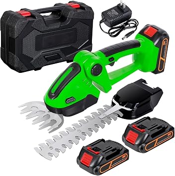 2025 Latest Lawn Trimmer, Hedge Trimmer, Rechargeable Batteries, 2 x Makita 18 V Batteries, Hedge Trimmer, Garden Trimmer, Lawn Mower, Small, Lightweight, Cordless Electric Tool, Cutting Width 8.7 inches 220 mm, Maximum Cutting Diameter 2.4 inches 60 mm, Double-edged Driving, Pruning, Lawn Trimming, Branches, Hedges, Garden Trimmer, Low noise green