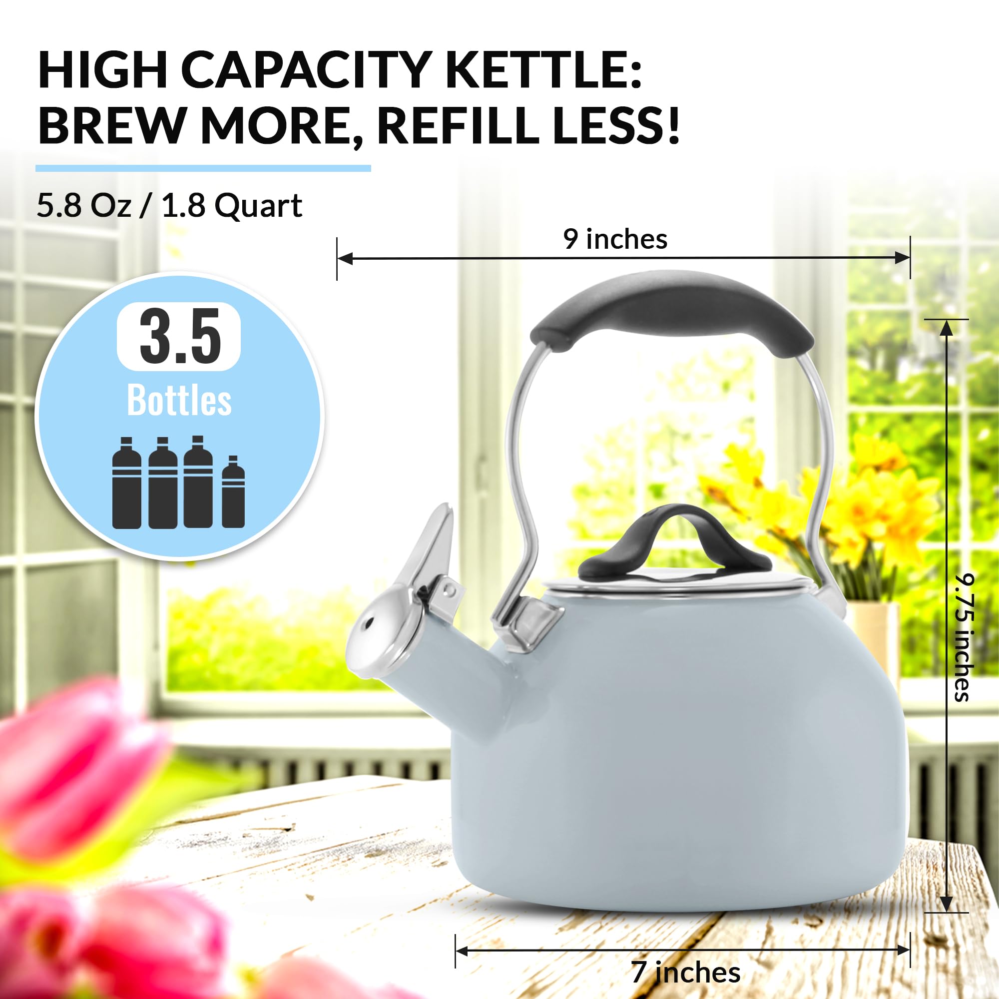 Chantal 1.8 QT Kettle, Oolong Series, Premium Enamel On Carbon Steel, Whistling